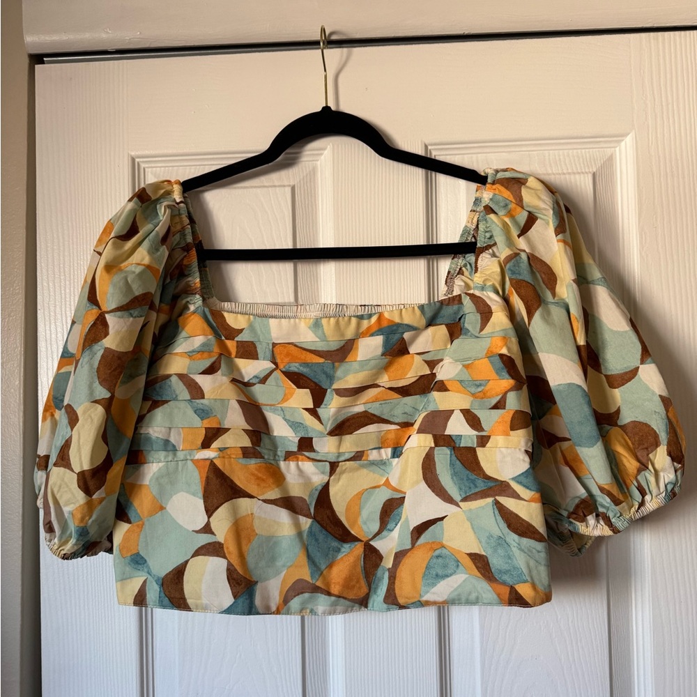 Abercrombie Puff Sleeve Printed Crop Top